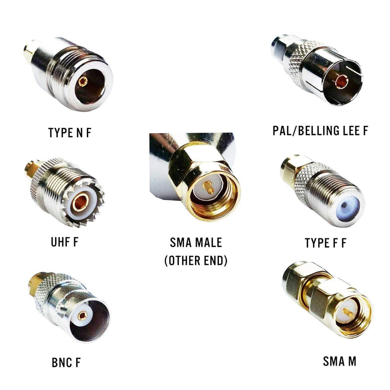 SMA Male to SMA M, BNC F, Type N F, Type F F, UHF F, PAL F Straight Adapters Kit