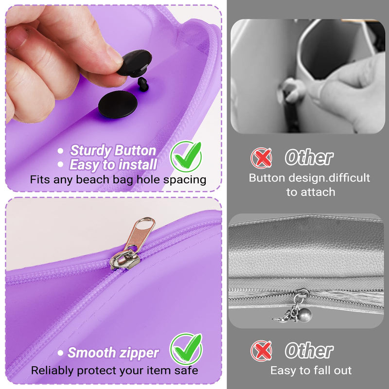 Large Phone Holder for Bogg Bag, Soft Silicone Waterproof Phone Holder with Zipper and Charms for Medium Large Xlarge Bogg Bag Simply Southern Modern Rubber Beach Bag,Purple Purple