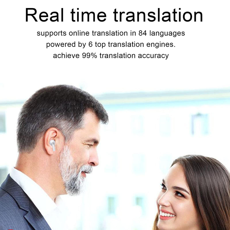 Language Translator Earbuds, Supports 84 Languages Online Translation Real Time, Voice Language Translator with Bluetooth and APP, Simultaneous Translation(White)