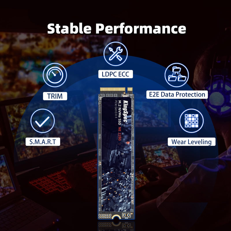 KingSpec SSD 1TB, M.2 NVMe Gen3x4 SSD 2280 - Up to 2400MB/s, Internal Solid State Drive with 3D NAND Flash, Compatible with Desktop and Laptop NE-2280, 2400MB/s