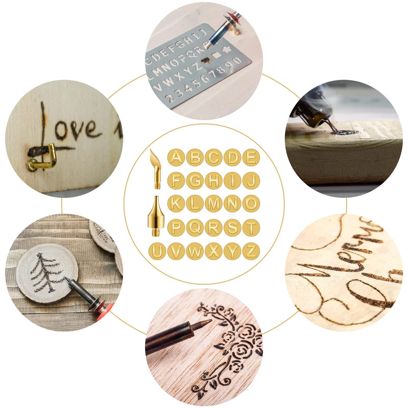 28 Pieces Soldering Iron Tip Replacement, AZ Soldering Tips, Stencils for Embossing, Wood Burning Soldering Tips Carving Tool Set Burning Accessories, Wood Burner Tip Set