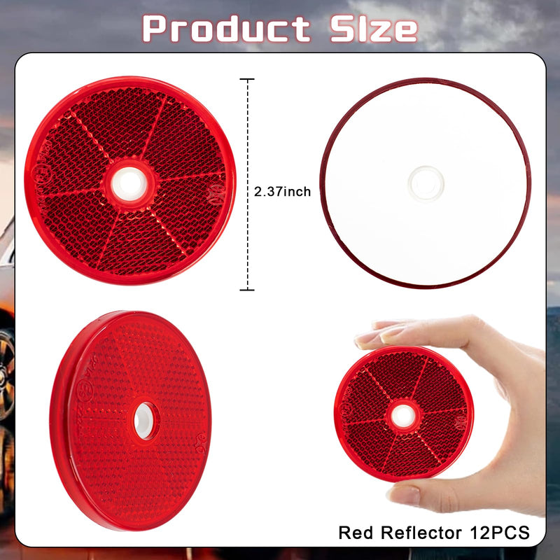 12 Packs Red Round Reflector Front Reflector with Screws Safety Reflectors for Car Trucks RV's Driveway Fence Red High Visibility Trailer Reflectors with Center Mounting Hole