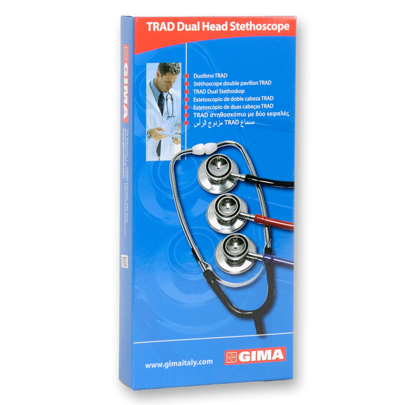 Gima - TRAD double-head stethoscope, adult, Y color black, pavilion Ø 43.5 mm, bell Ø 30 mm external size, latex-free, CE medical product
