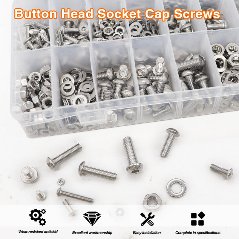 Taiss 910PCS Metric Screw Assortment M2 M3 M4 M5 M6,304 Stainless Steel Button Head Socket Cap Metric Screws Bolts Nuts and Washers Assortment Kit with Hex Wrenches 910PCS M2 M3 M4 M5 M6 Hex Button Head Screws
