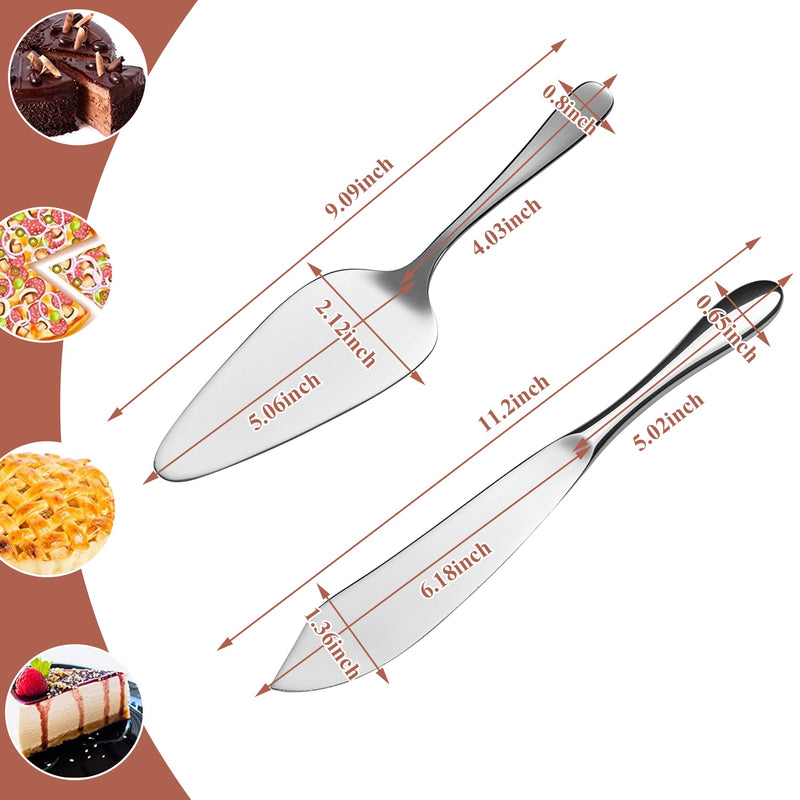 Cake Cutting Set for Wedding, Cake Knife and Server Set, Classic Design 18/10 Stainless Steel Pie Cakes Serving of 2 Piece, Dishwasher Safe Silver Non-Custom