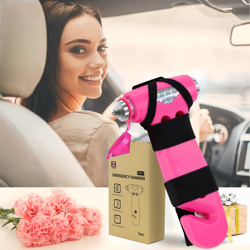 Car Safety Hammer for Lady, Pink 3-in-1 Emergency Escape Tool with Window Breaker and Seat Belt Cutter, Safety Emergency Car Escape Tool Gift for Family