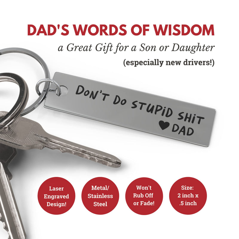 Dont Do Stupid Sht Key Chain - Laser Engraved Keychain for New driver, Son or Daughter Gift - (Silver, Don't Do Stupid - Love Dad) Silver Dont Do Stupid - Dad