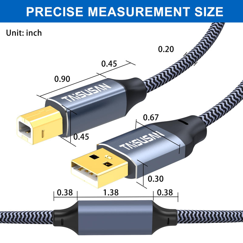 50ft USB 2.0 Printer Cable, High Speed USB A to USB B Printer Cord Compatible for Keyboard,MacBook,Printers and Scanners-Gray 50ft USB Printer Cable Grey