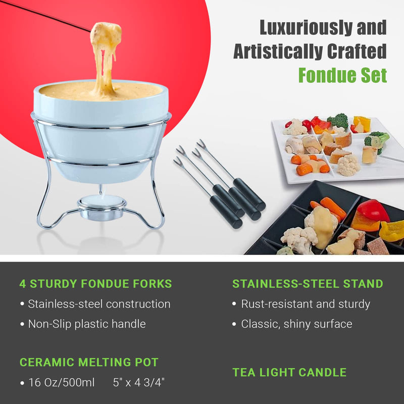 Chocolate Fondue Pot Butter warmer Bowl Set with 4 Dipping Forks & Tea Light Holder – For the Perfect Melted,Chocolate & Cheese Serving fondue set valentines day gifts (1) 1