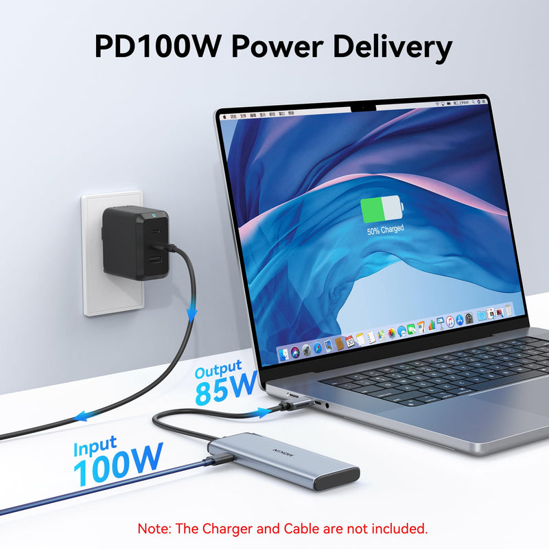 USB C to USB C Hub Dual Monitor, USBC Splitter with 4K@60Hz DP Alt Mode Video Output, 10Gbps Data Transfer, 100W PD Charging, Dual Monitors Adapter for Laptop, Portable Monitor and More Type C Devices Grey