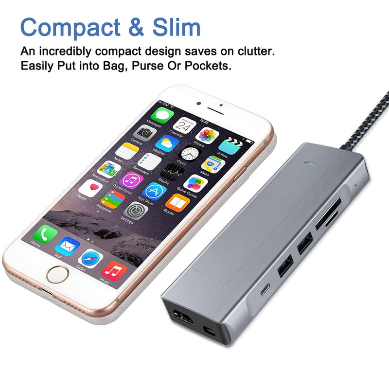 GKI 8-in-1 USB C Hub with M.2 NVMe/SATA SSD Enclosure with 1 * 4K HDMI, 1*USB C 3.1, USB 3.0,USB 2.0, SD/Micro SD Card Slots, 100W PD Compatible with USB C Port of Computer.