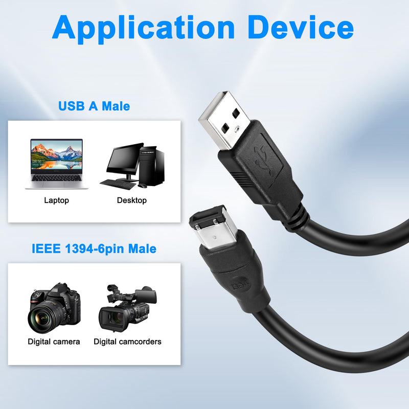 MEIRIYFA Firewire 1394 6 Pin to USB Adapter Cable, Firewire IEEE 1394 6 Pin Male to USB 2.0 Type A Male Data Transfer Converter for Printer Scanner Hard Disk,Not Support disk drive/sound card-1.8M