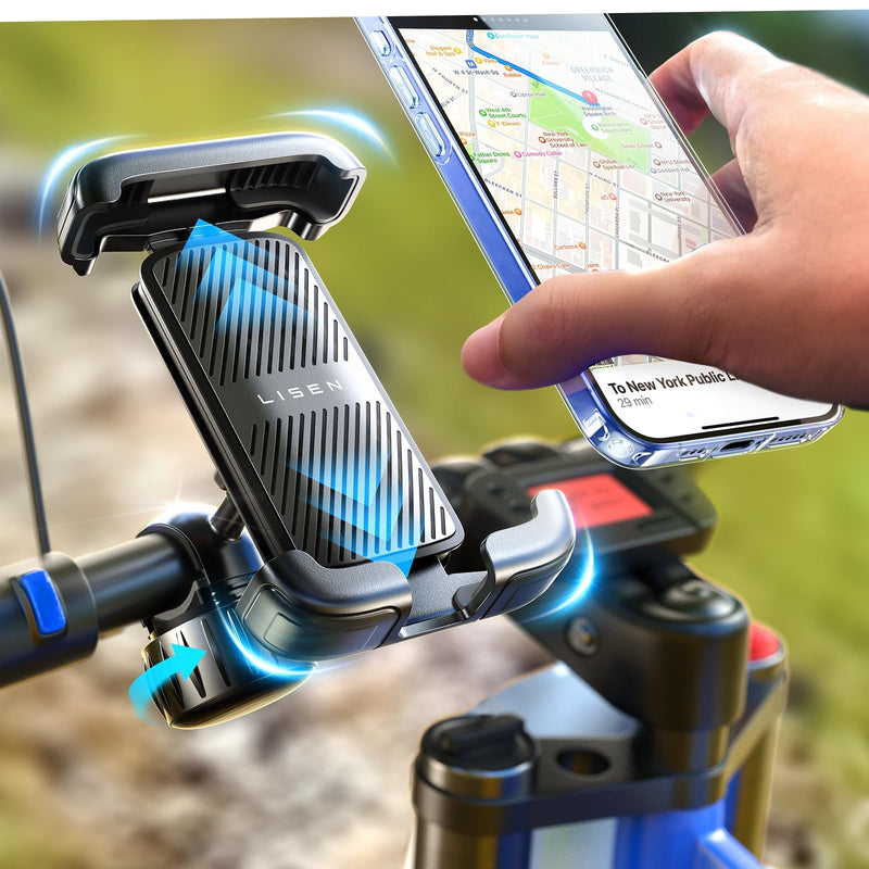 LISEN Bike Phone Holder Anti Vibration, 2024 Upgrade [Anti-Shake] Motorcycle Phone Mount, Bicycle Phone Mount for Bike Sccoter for iPhone Samsung 4.7"-7" Smartphone