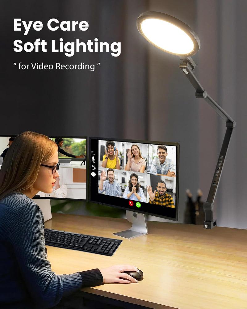 Video Conference Lighting for Computer, Adjustable 5 Color Temperature 5 Brightness, Dimmable LED Desk Ring Light for Video Calls, Zoom Lighting with Memory & Timer Func,CRI 97