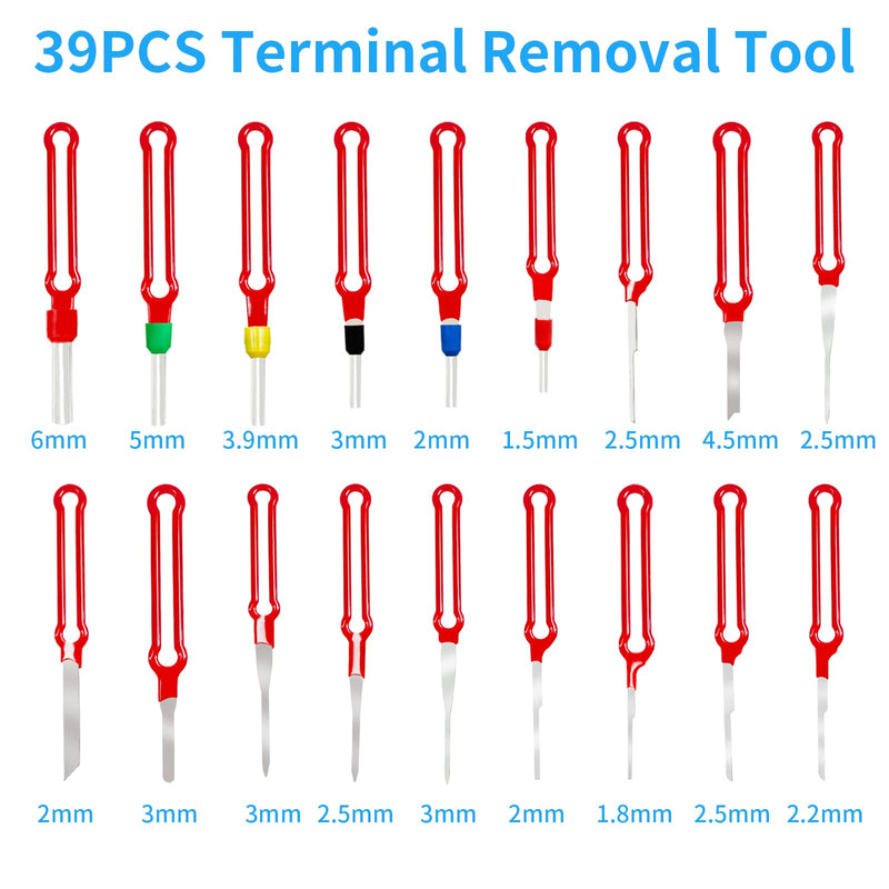 Terminal Removal Tool Kit 39 Pcs, Upgraded Broken Key Extractor Kit Wire Connector Electrical Pin Removal Tool Pin Release Key Extractor Tools Depinning Tool for Car Household Devices Pin Release