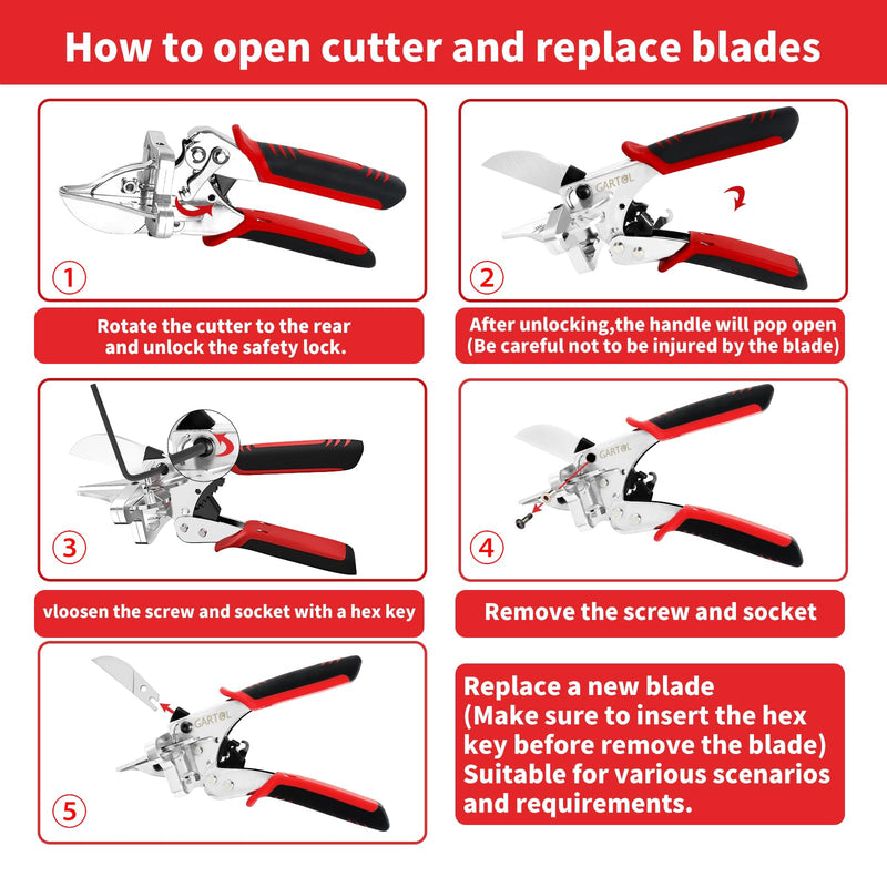 GARTOL Ratchet Miter Shears, 45°-135° Adjustable Multi-Angle Cutter for Molding, Trim & Quarter Round – Precision Hand Tool for PVC & Soft Wood – Includes 5 Anvils & Replaceable Blade HD-3100 S