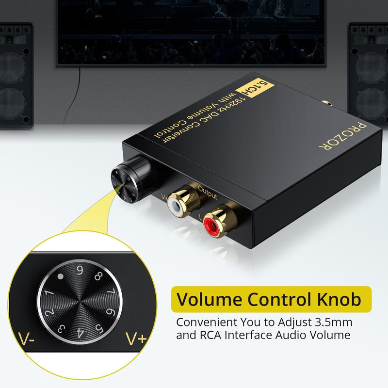 PROZOR 192Khz Digital to Analog Audio Converter with Volume Control Support 5.1CH DTS Dolly-AC3 + 192KHz Digital to Analog Audio Converter with Volume Control