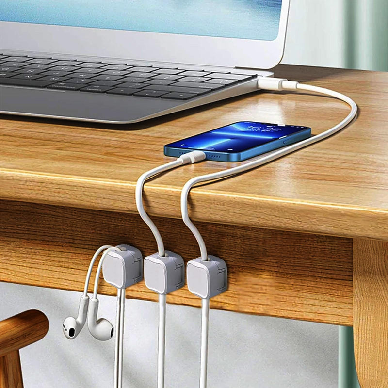 6 Pack Magnetic Cord Organizer White Self Adhesive Cord Holder Adjustable Clip for Desk, Nightstand, Phone Charger, Computer, Home, Office, Car 6pcs