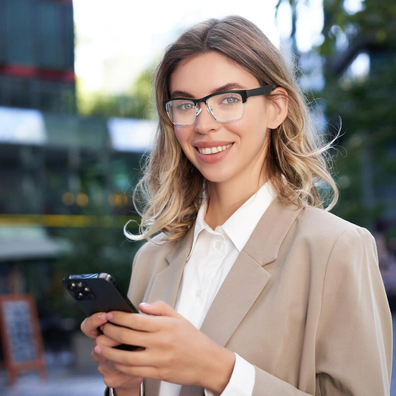 Smart Glasses, Bluetooth Sunglasses for Men Women- Blue Light Filter & UV Protection Sunglasses Lenses with Bluetooth Speakers, Touch&Voice control, Open Ear Music & HD Calling (Black Silver)
