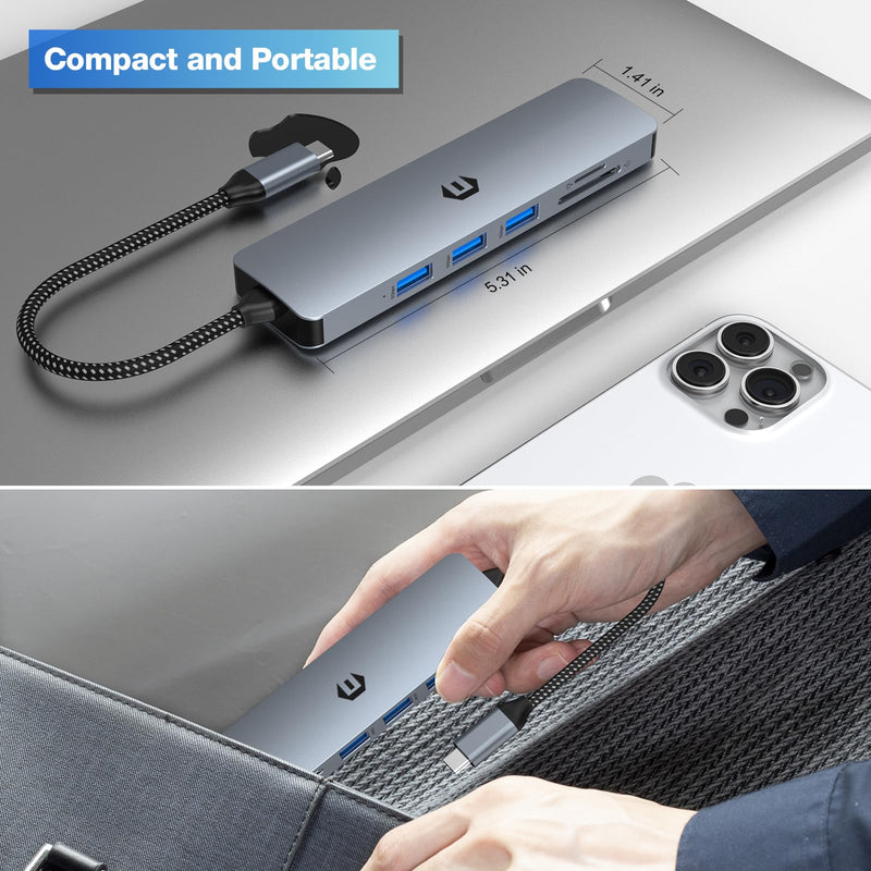 USB C Hub, Tymyp 6 in 1 USB C Dock for Mac Pro/Air, High-Speed USB 3.0 Docking Station for Dell, Surface, HP, Lenovo, and Other Type C Devices (4K HDMI, SD/TF, USB A 3.0)