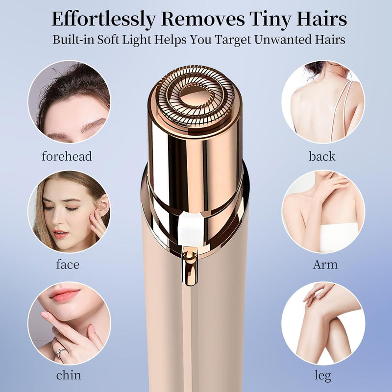 Facial Hair Remover for Women, Leuxe Painless Hair Removal Waterproof Shaver Razor with LED Light for Peach Fuzz Fine Hair Chin Cheek Upper Lip Pink