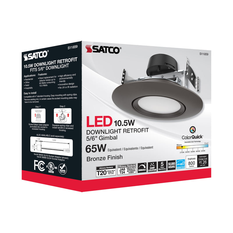 Satco LED Retrofit Gimbal Downlight, CCT Selectable 2700K/3000K/3500K/4000K/5000K, 5-6 Inches, Bronze Finish