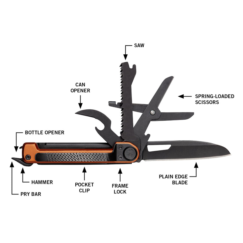 Gerber Gear Armbar Scout 7-in-1 Multi-tool - 2.5" Plain Edge Blade, Hammer, Scissor, Saw - EDC Gear and Equipment - Burnt Orange
