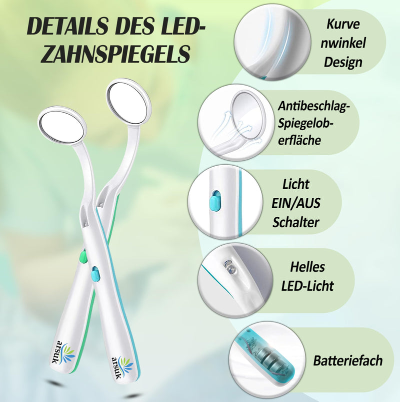 ARSUK 2 x 5.90 inch Blue and Green Dental Inspection Dental LED Mirror with Light Dental Mirror with Light Dental and Oral Care