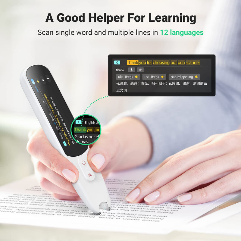 Pen Scanner, Text to Speech Device for Dyslexia, OCR Digital Highlighter Reader Pen, Exam Reading Pen, Bluetooth Langage Translator, No Monthly Fee White