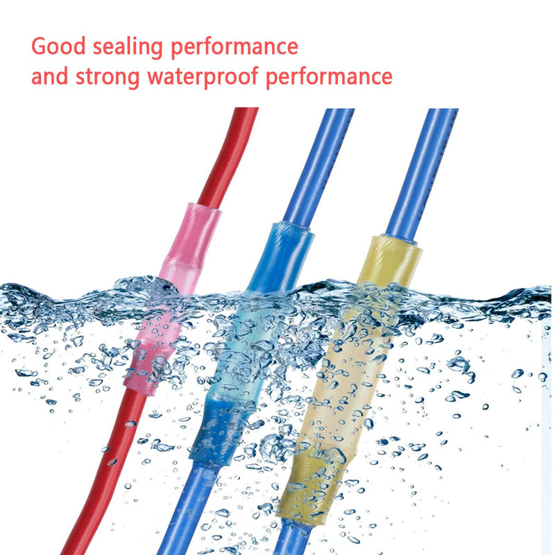 Pack of 150 cable connector set, butt connector with heat shrink tube, waterproof, butt connector for cable, wire, car crimp connector, crimp connector (22-16AWG) red)