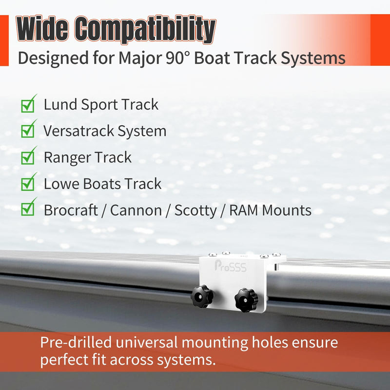 90° Aluminum Track Mount Base – CNC Marine Bracket for Versatrack Boat Accessories, Lund Sport Track, Ranger, Lowe – Fits Brocraft, Cannon, Scotty, RAM Mounts – Boat Track System 90 Degree Boat Track