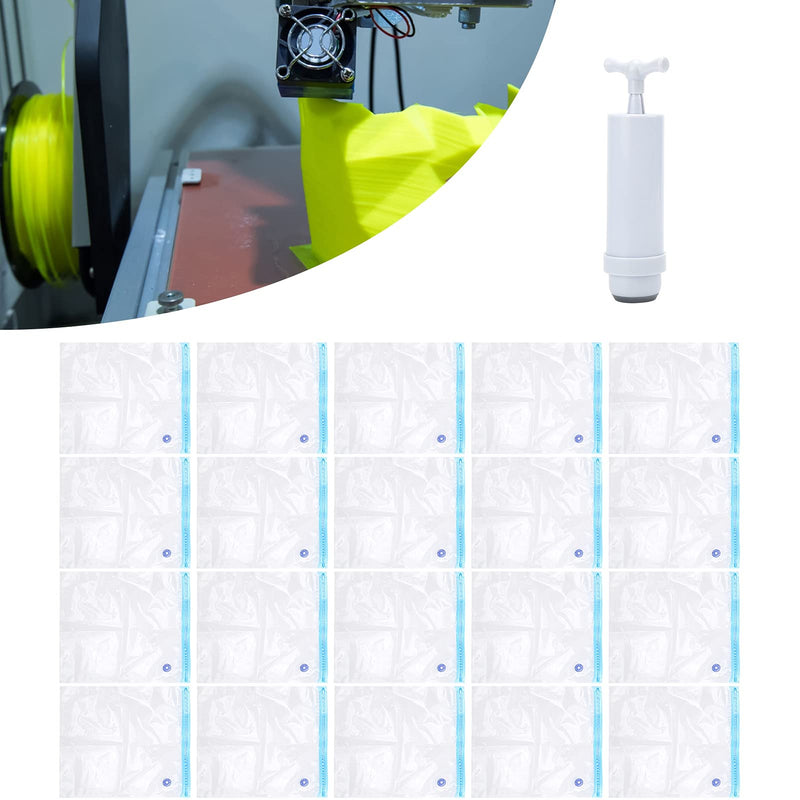 Pack of 20 Filament Dryer Vacuum Bags, Moisture Resistant Reusable Vacuum Bags for Clothes, PLA 3D Printer Parts + 1 Piece Air Pump Extractor Kit