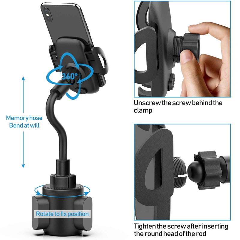 Cup Car Phone Holder for Car,bokilino Car Cup Holder Phone Mount, Universal Adjustable Gooseneck Cup Holder Cradle Car Mount for Cell Phone iPhone,Samsung,Huawei,LG, Sony, Nokia (Black) Black