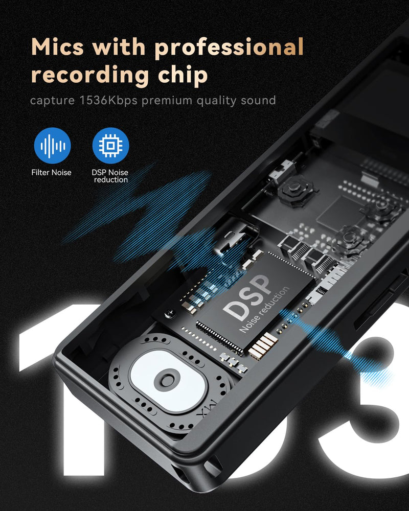 64GB Digital Voice Recorder,Voice Activated Recorder with Playback,Voice Recorder for Lectures,HD Dual Mic Tape Recording Device,Sound Audio Recorder with Line-in