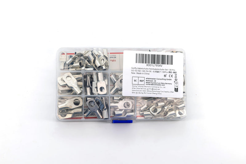 Gorffy cable lugs tubular cable lugs set 130 pieces, cable lugs set 25mm² 16mm² 10mm² 6mm², cable lug assortment for vehicle battery cables, ring cable lugs set M6 M8
