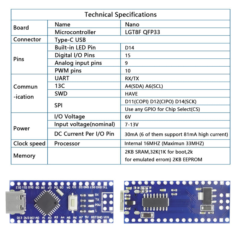 Nano Module with CH340 Microchip, 5 V/16 MHz Nano Board Compatible with Arduino IDE (Type C Port) Pack of 5 5 PCS Type C port