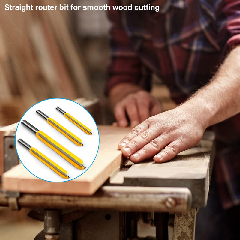 Pack of 4 cutters for routers, 8 mm shank, extra long flush cutters, for wood cutters, cutting, groove milling (72 mm, 83 mm, 96 mm, 109 mm)