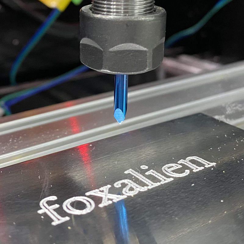 FoxAlien 10pcs Triangular CNC Router Bits V-Bit, 60 Degree 0.1mm Engraving Bits, 1/8” Shank Nano Blue Coating Sharp Pyramid Bits for Acrylic Wood MDF Aluminum Lettering Sign Making 60deg*0.1