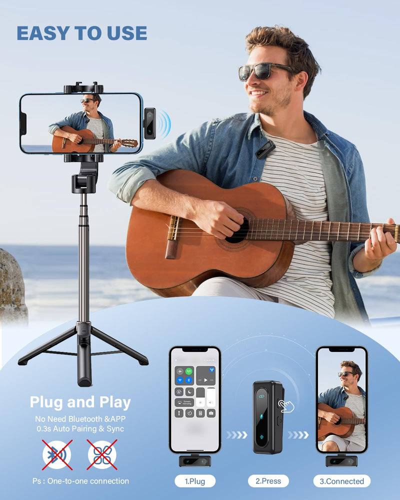 Wireless Lavalier Microphone for iPhone, Android & Laptops, Noise Cancellation, Auto Pairing, 24H Battery Life with Charging Case, USB C Mini Microphone for Vlogs, Interview, Podcasts, Live Streaming