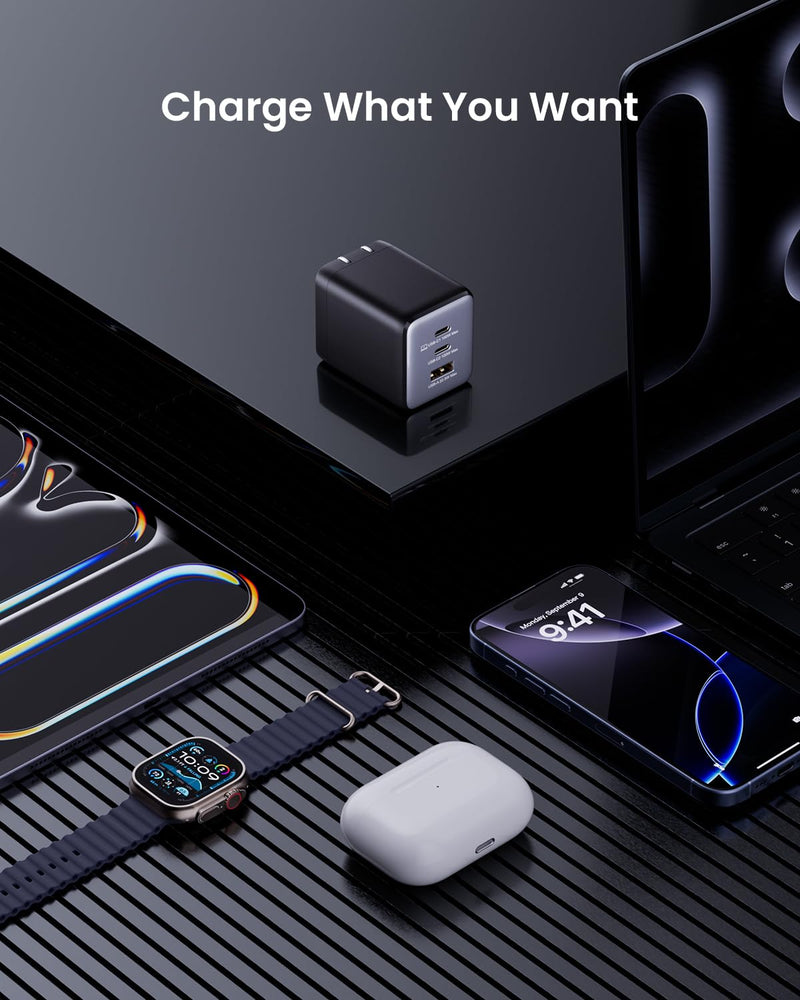 USB C Charger Block, 100W Fast GaN Charger, 3-Port Compact Foldable USB Wall Charger for MacBook Pro/Air, Dell XPS,iPad Pro,iPhone Series,Galaxy S24/S23, Note 20/10+