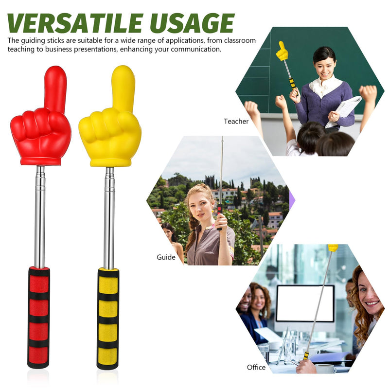 2pcs Telescopic Teacher Pointer Classroom Hand Pointer Stick Extendable Finger Pointers with Soft Handles