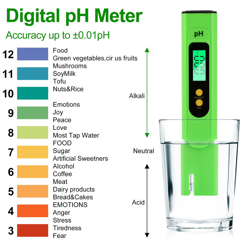 PH meter digital, 0-14 pH measuring range, 0.01 high accuracy, Aideepen pH water tester with LCD display backlight for water, aquarium, pond, pool, with calibration powder