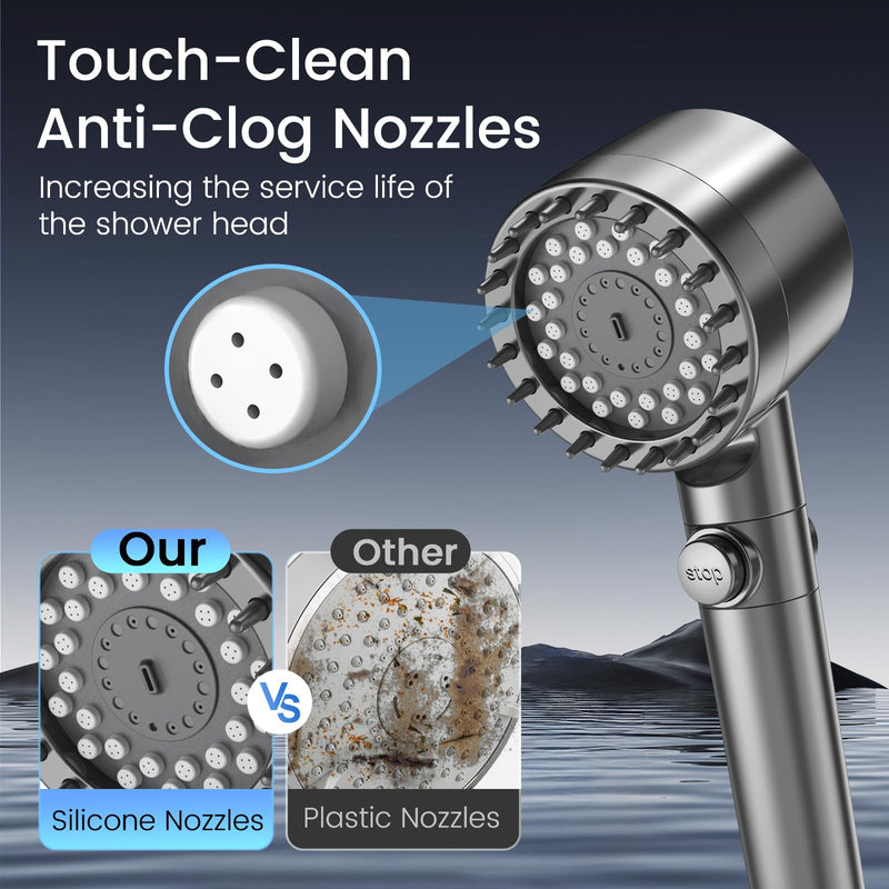 Vatex Filtered Shower Head with Handheld, High Pressure 4 Spray Showerhead with ON/OFF Switch, Shower Heads with 2 Filters for Hard Water Remove Chlorine, Reduce Dry Itchy Skin, Gray