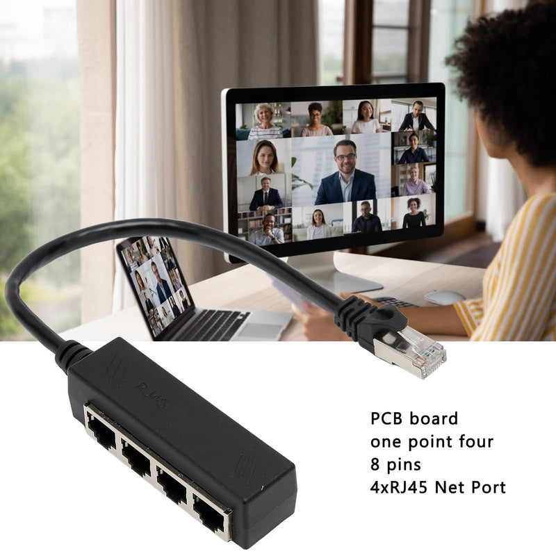 Emoshayoga Ethernet Splitter 1 to 4 , RJ45 Splitter Adapter Black 8 Pins 4xRJ45 Net Port Expand Access for Laptop