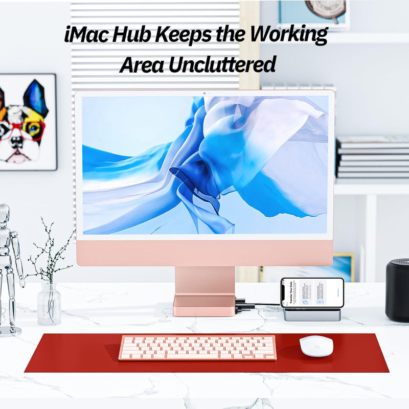 USB C Hub for iMac 24 inch 2021/2023/2024, Minisopuru iMac Hub Support M.2 NVMe SSD, iMac Accessories for iMac M1/M3/M4, iMac Adapter with USB A/C 10Gbps, SD/TF, M.2 SSD (Not Included), Pink.