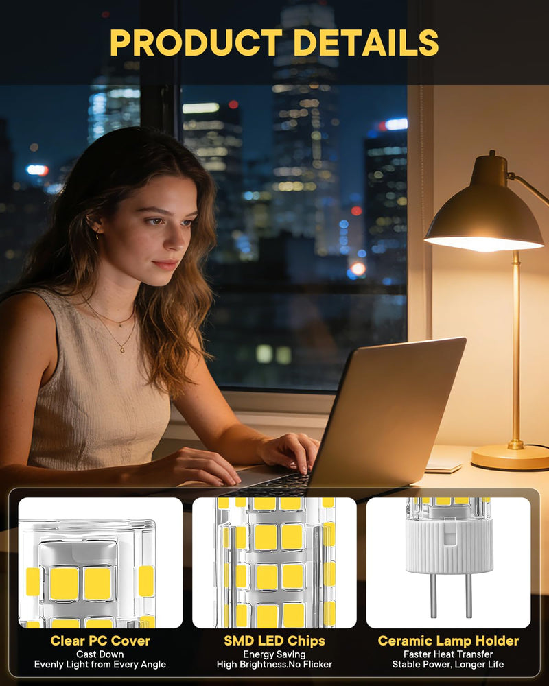 Pack of 2 G6.35 LED 12 V 4 W Neutral White 4000 K, 400 LM Pin Base Lamp Replacement for 45 W Halogen, GY6.35 LED Bulb 12 V AC/DC Flicker-Free, CRI >85, Precise Light for Mirror Cabinet and Bathroom 2-pack Neutral White 4000k