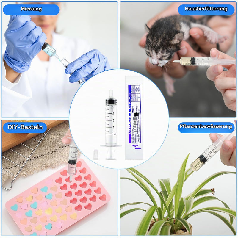 winbest Syringe 5 ml, Pack of 32 Individual Package Plastic Syringe with Cap | Plastic syringe without needle, reusable syringe for liquid measurement and dispensing, animal feeding, plant irrigation