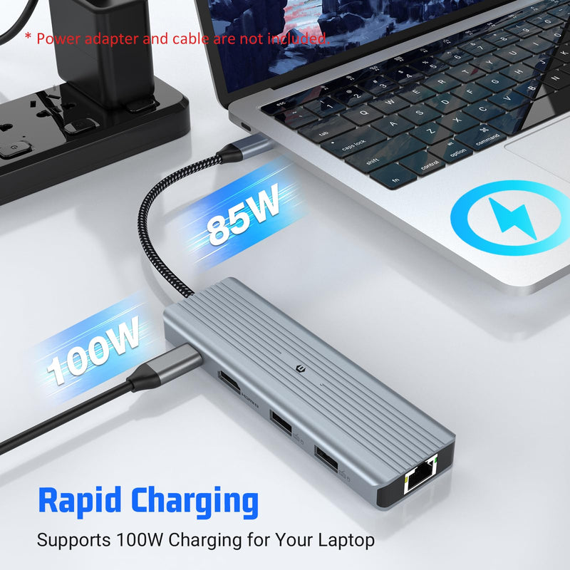 10 in 1 USB C Docking Station, USB C Hub USB C Adapter with 4K HDMI LAN RJ45, USB C 3.0, 100W PD, 2 USB A 3.0, 2 USB 2.0, SD/TF Ports
