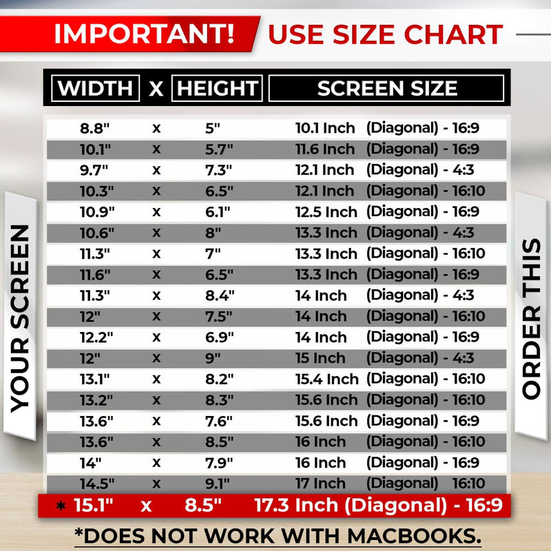 17.3 Inch 16:9 Laptop Privacy Screen Filter - Computer Monitor Privacy Shield and Anti-Glare Protector 17.3 Inch (Diagonal) - 16:9 Aspect Ratio