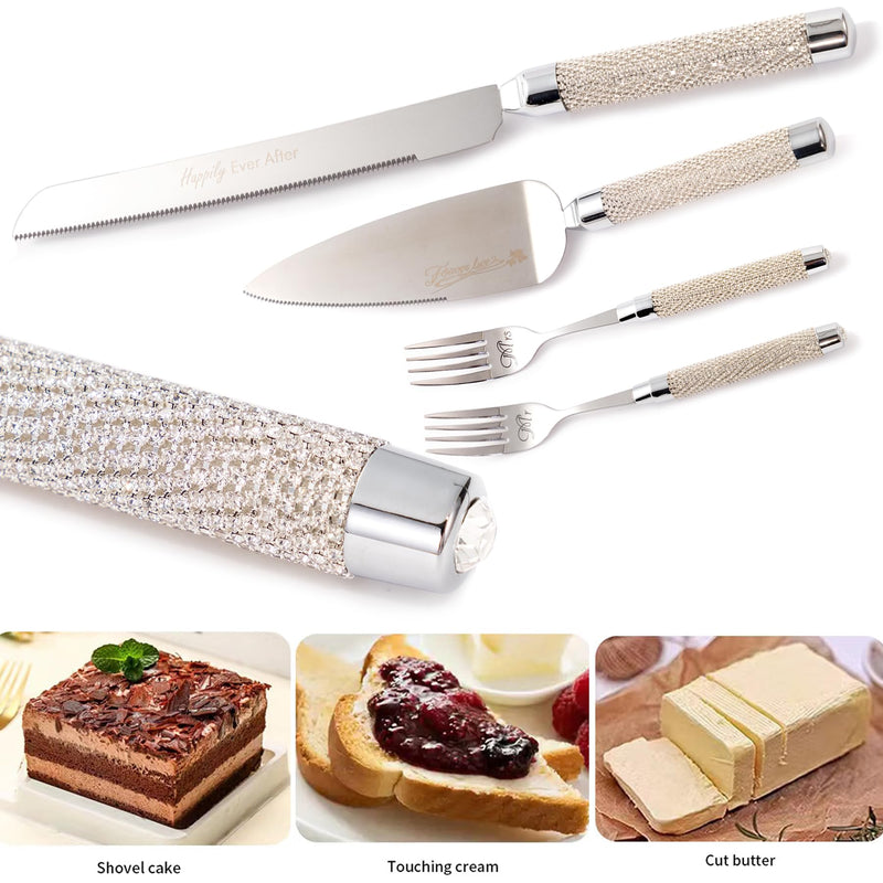 Silver Wedding Cake Knife and Server Set, Cake Cutter and Pie Server Set with Fork for Mr Mrs,Cake Cutting Set for Wedding Anniversary Engagement Birthday Silver